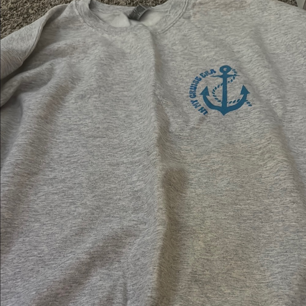 Gray Sweatshirt with Blue Anchor Design